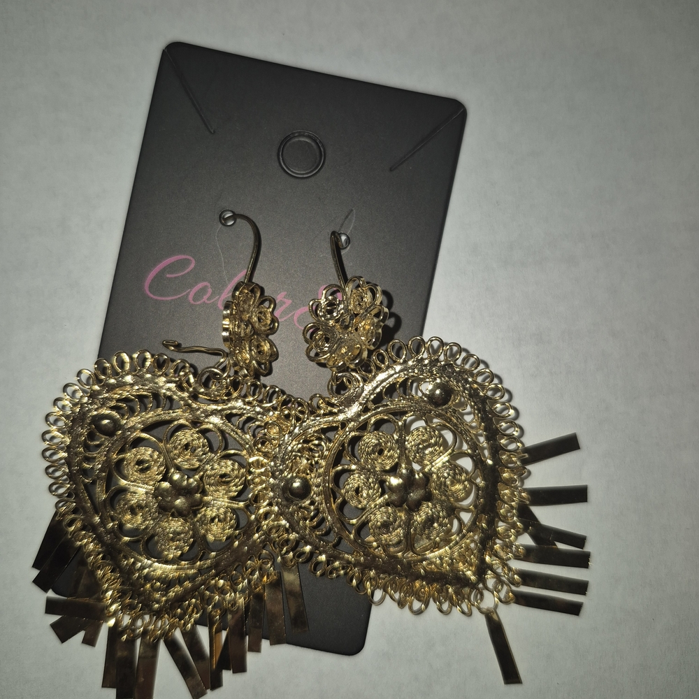 Gold Heart Filigree Earrings